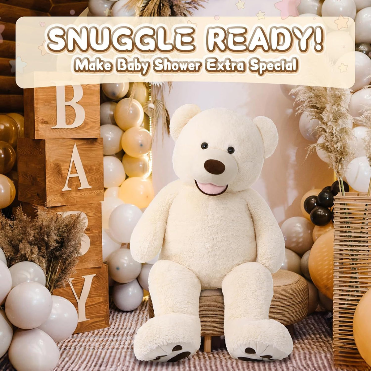 Giant Teddy Bear, 39Inch Large Stuffed Animals with Big Footprints Plush Stuffed Bears Gifts for Kids, Beige