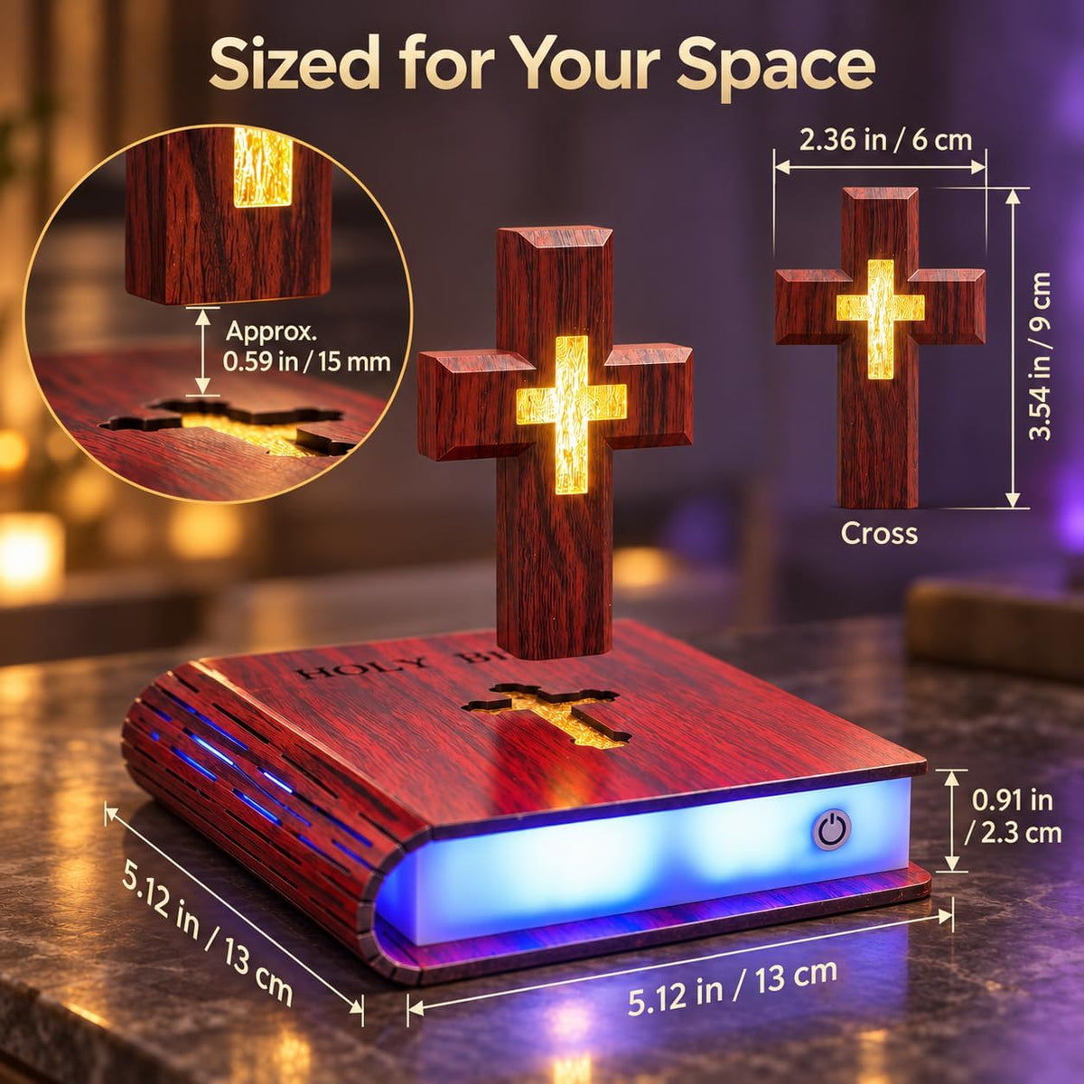 Levitating Cross Lamp, Floating Cross Night Light with Jesus & Bible Design, Magnetic Levitation Cross Lamp, Christian Home Decor, Religious Gift, Glowing Cross Ornament