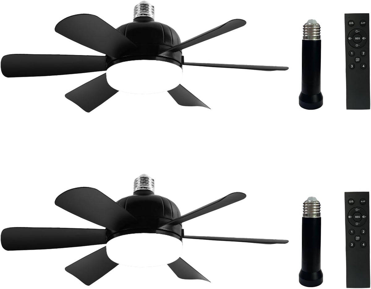 2Pack Socket Fan Light, LED Socket Ceiling Fans with Lights and Remote, 18 Inch Low Profile Screw in Ceiling Fan Light, Dimmable 3000-6500K Fan Light Bulb for Bedroom, Kitchen, Laundry Room, Garage