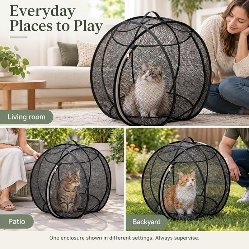 Foldable Rolling Cat Playpen with Top Handle, Zippered Mesh Tent