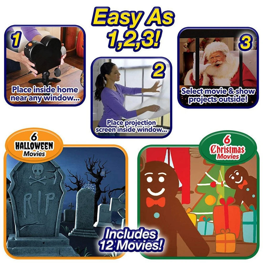 Waterproof Outdoor Halloween & Christmas Projector Lamp, 12 Movie Slides