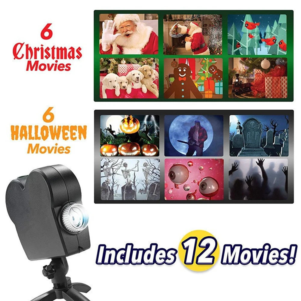 Waterproof Outdoor Halloween & Christmas Projector Lamp, 12 Movie Slides