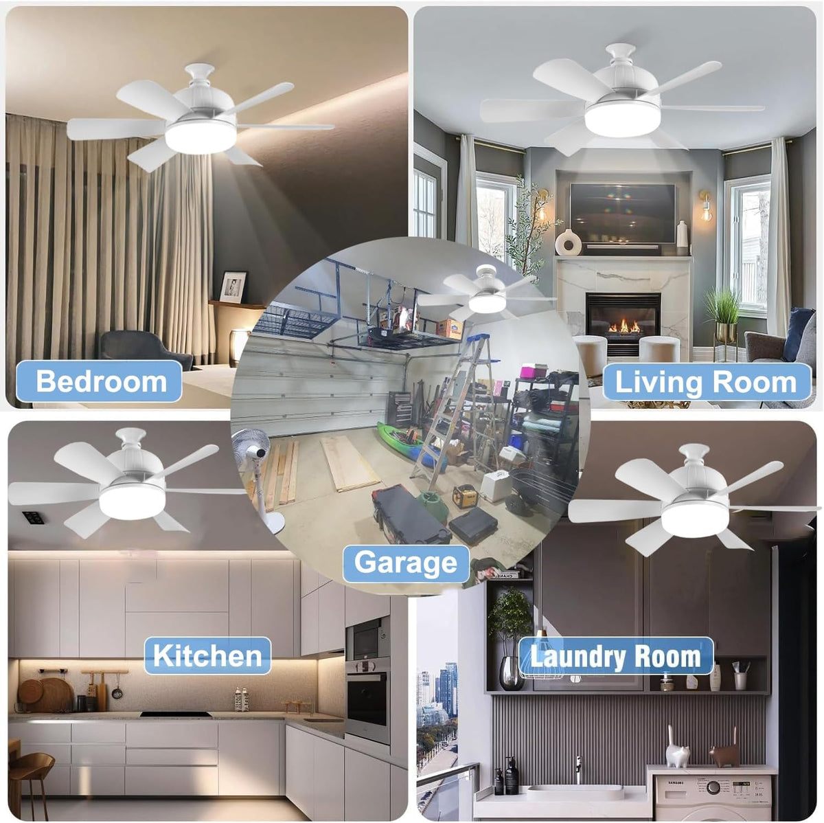 2Pack Socket Fan Light, LED Socket Ceiling Fans with Lights and Remote, 18 Inch Low Profile Screw in Ceiling Fan Light, Dimmable 3000-6500K Fan Light Bulb for Bedroom, Kitchen, Laundry Room, Garage