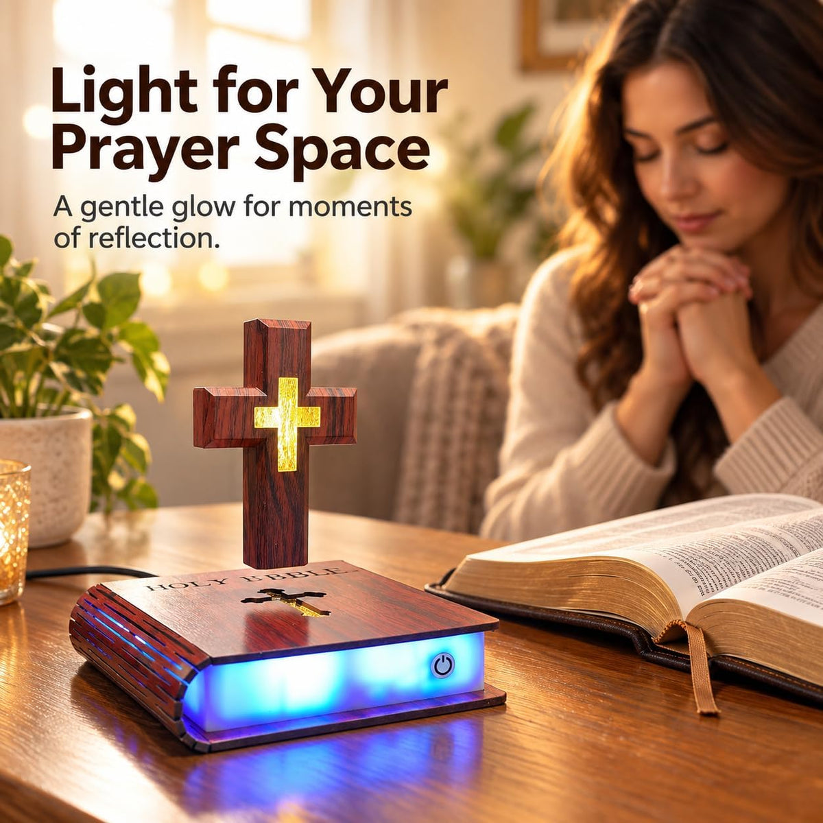 Levitating Cross Lamp, Floating Cross Night Light with Jesus & Bible Design, Magnetic Levitation Cross Lamp, Christian Home Decor, Religious Gift, Glowing Cross Ornament