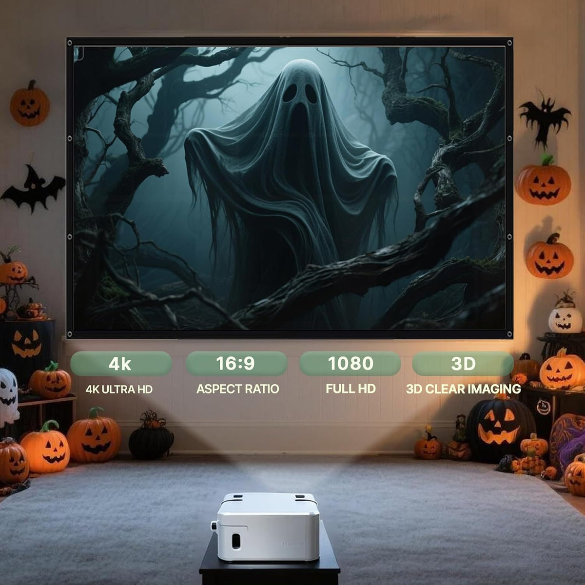 120In Halloween Holographic Window Rear Projector Screen