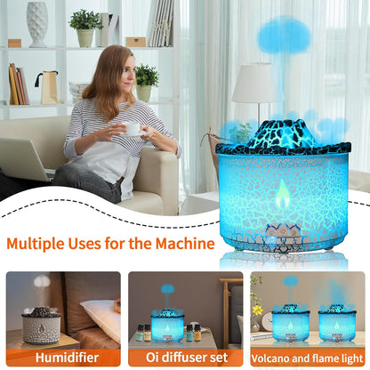 Essential Oil Diffuser 360Ml,Volcano and Flame Diffuser/Humidifier 2 Mode,Diffusers for Home with 7 Colorful Light,Included 4 Hotel Collection Diffuser Oil for Bedroom(White Translucent)