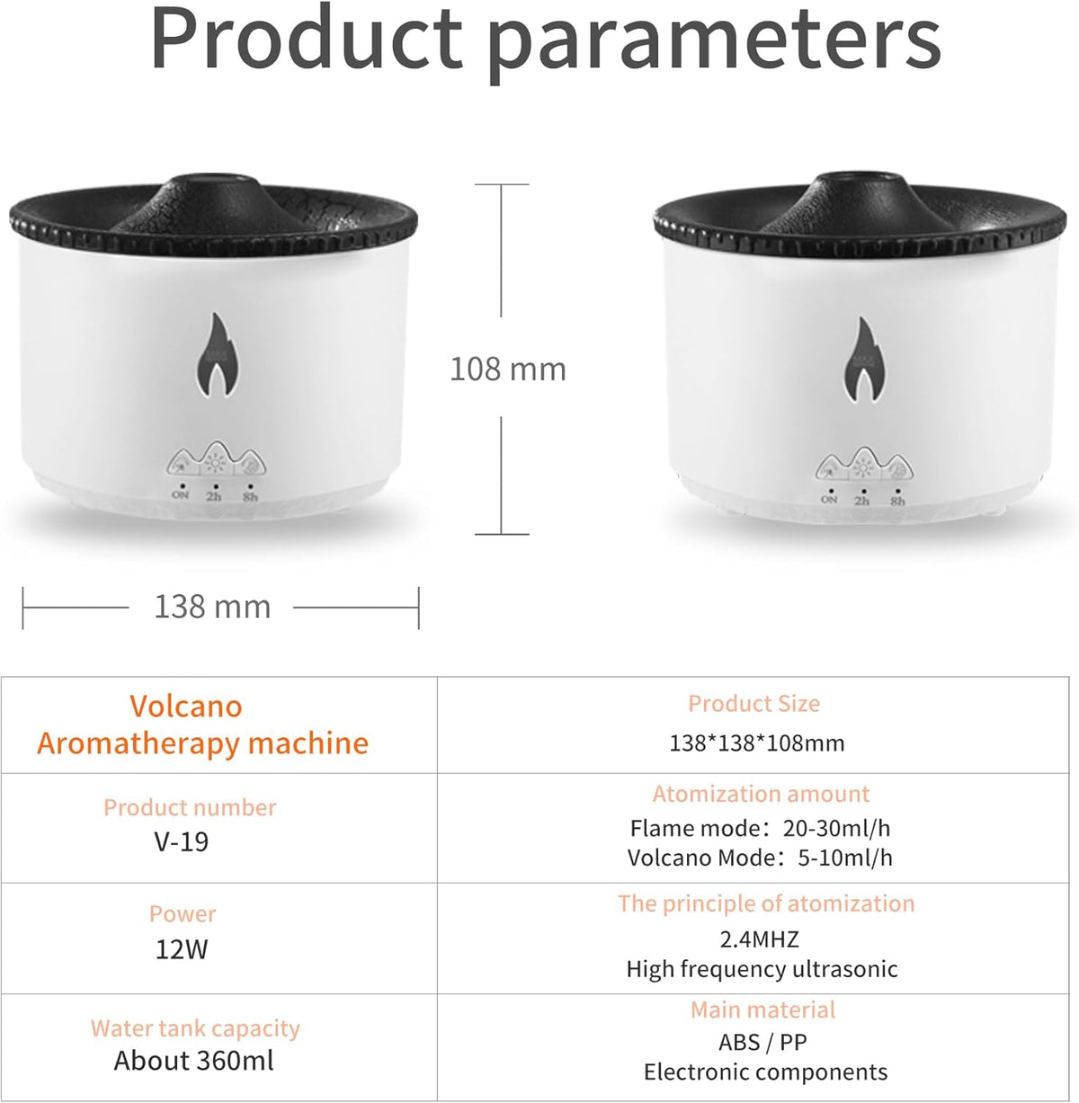 Essential Oil Diffuser 360Ml,Volcano and Flame Diffuser/Humidifier 2 Mode,Diffusers for Home with 7 Colorful Light,Included 4 Hotel Collection Diffuser Oil for Bedroom(White Translucent)