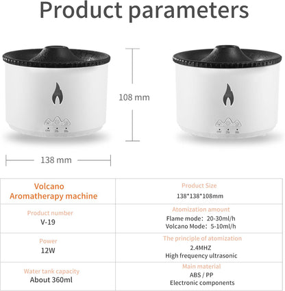 Essential Oil Diffuser 360Ml,Volcano and Flame Diffuser/Humidifier 2 Mode,Diffusers for Home with 7 Colorful Light,Included 4 Hotel Collection Diffuser Oil for Bedroom(White Translucent)