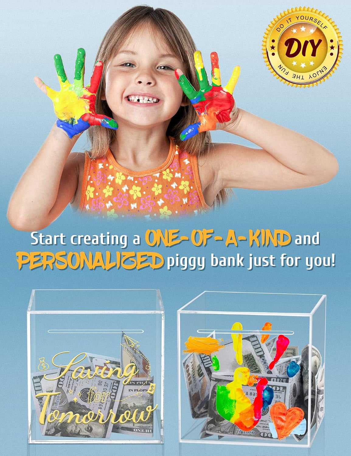Clear Acrylic Piggy Bank, Unopenable Money Box for Coins - 4.72"