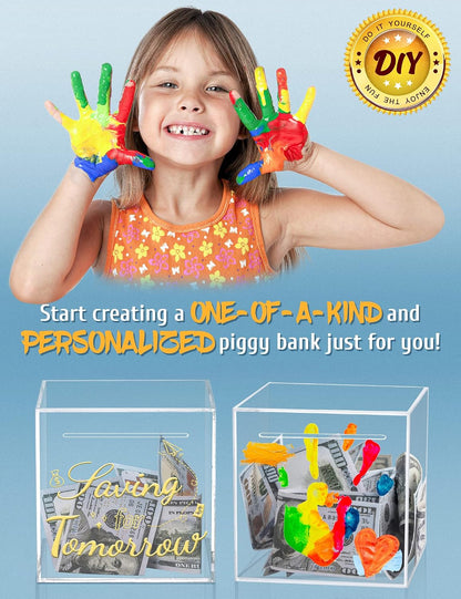 Clear Acrylic Piggy Bank, Unopenable Money Box for Coins - 4.72"