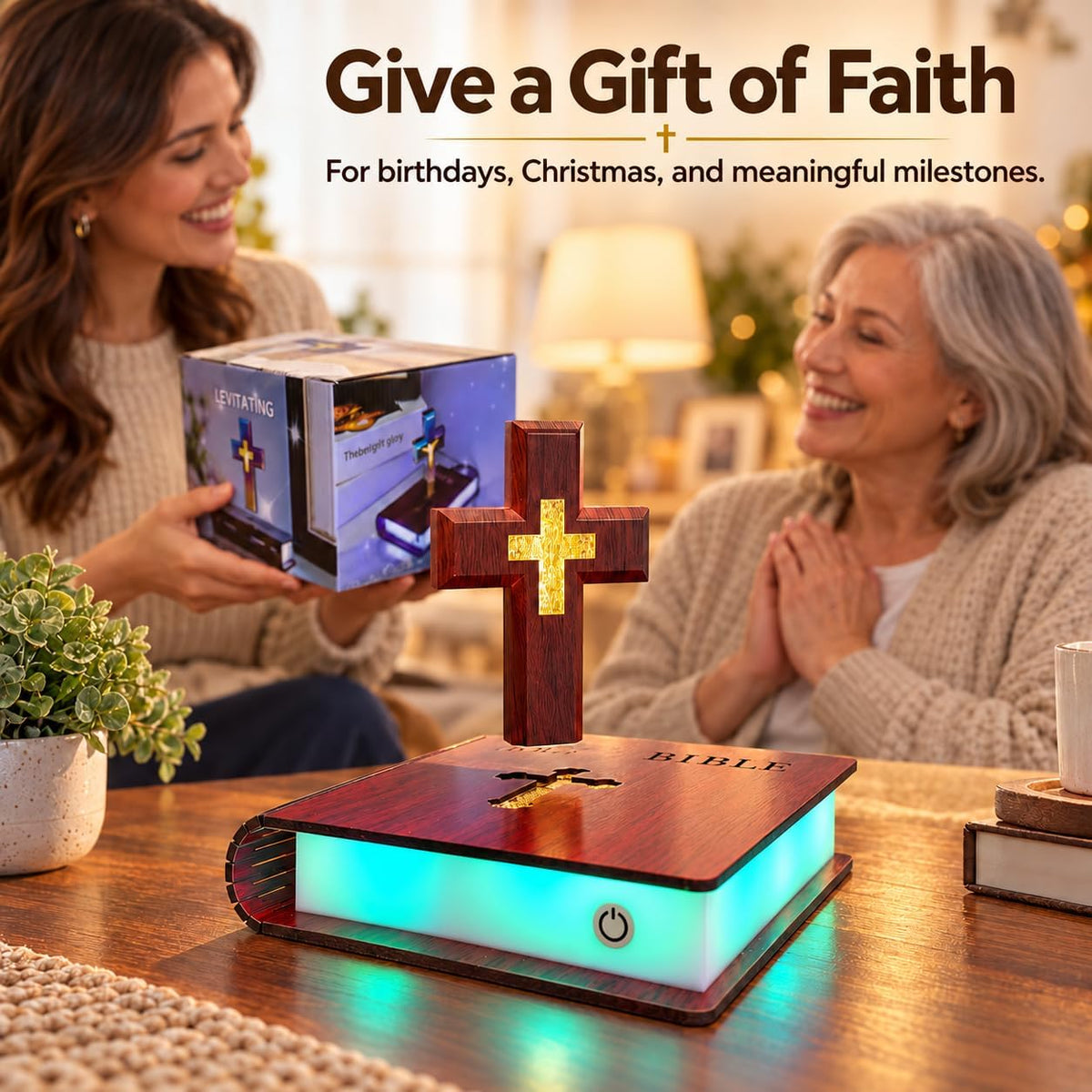 Levitating Cross Lamp, Floating Cross Night Light with Jesus & Bible Design, Magnetic Levitation Cross Lamp, Christian Home Decor, Religious Gift, Glowing Cross Ornament