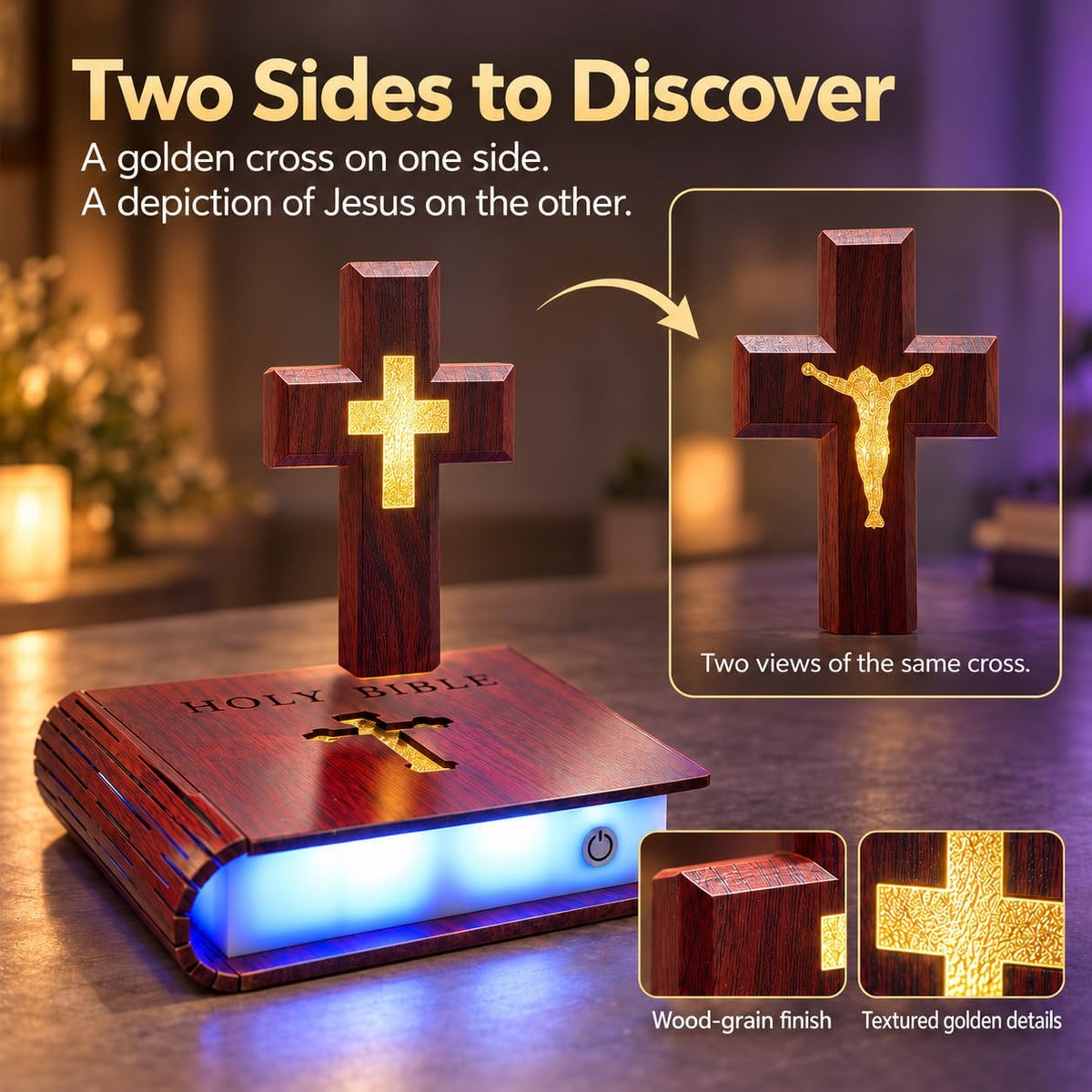 Levitating Cross Lamp, Floating Cross Night Light with Jesus & Bible Design, Magnetic Levitation Cross Lamp, Christian Home Decor, Religious Gift, Glowing Cross Ornament