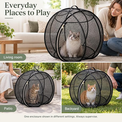 Foldable Rolling Cat Playpen with Top Handle, Zippered Mesh Tent