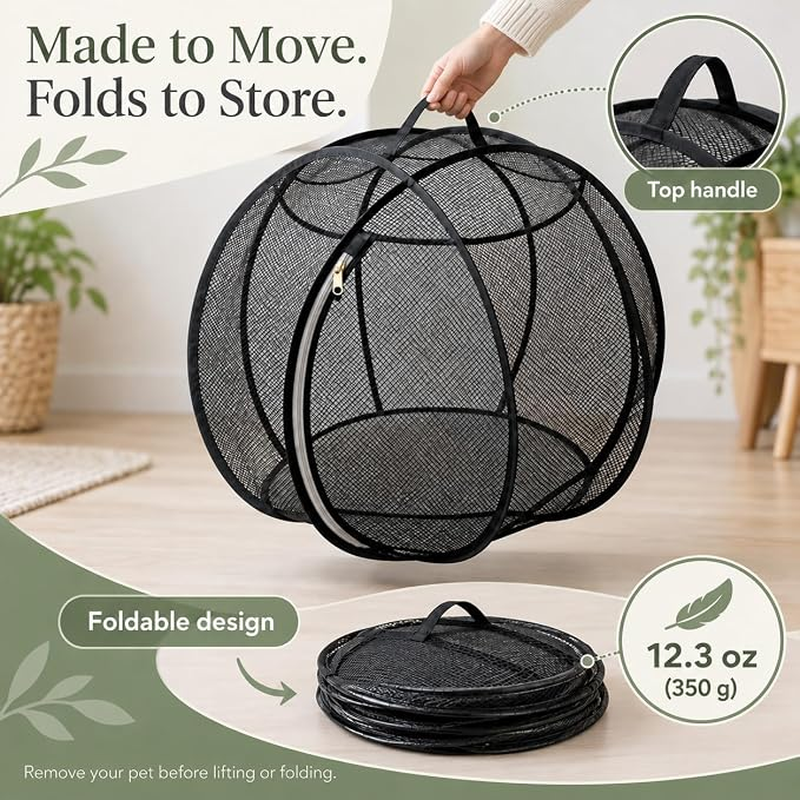 Foldable Rolling Cat Playpen with Top Handle, Zippered Mesh Tent