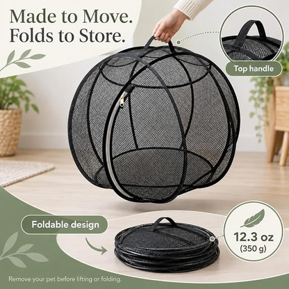 Foldable Rolling Cat Playpen with Top Handle, Zippered Mesh Tent