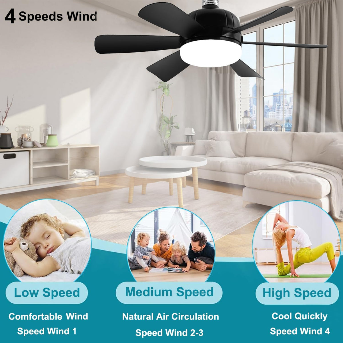 2Pack Socket Fan Light, LED Socket Ceiling Fans with Lights and Remote, 18 Inch Low Profile Screw in Ceiling Fan Light, Dimmable 3000-6500K Fan Light Bulb for Bedroom, Kitchen, Laundry Room, Garage