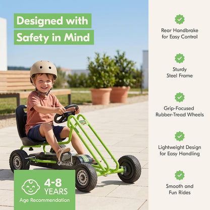 Kids Pedal Go Kart, 4 Wheel Bike Cart, Ride for Ages 4-8, Green