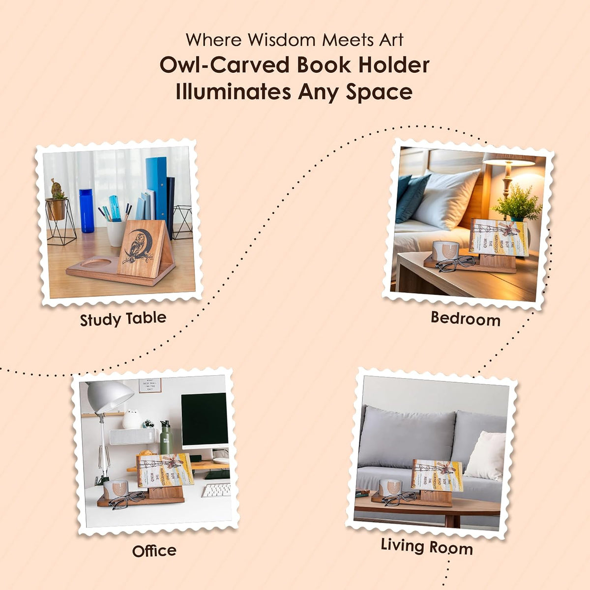 Wooden Triangle Book Stand with Thumb Page Holder – Reading Valet & Book Rest with Cup, Phone, Glasses & Pen Holder – Nightstand Book Holder & Gift for Book Lovers, Readers & Bibliophiles
