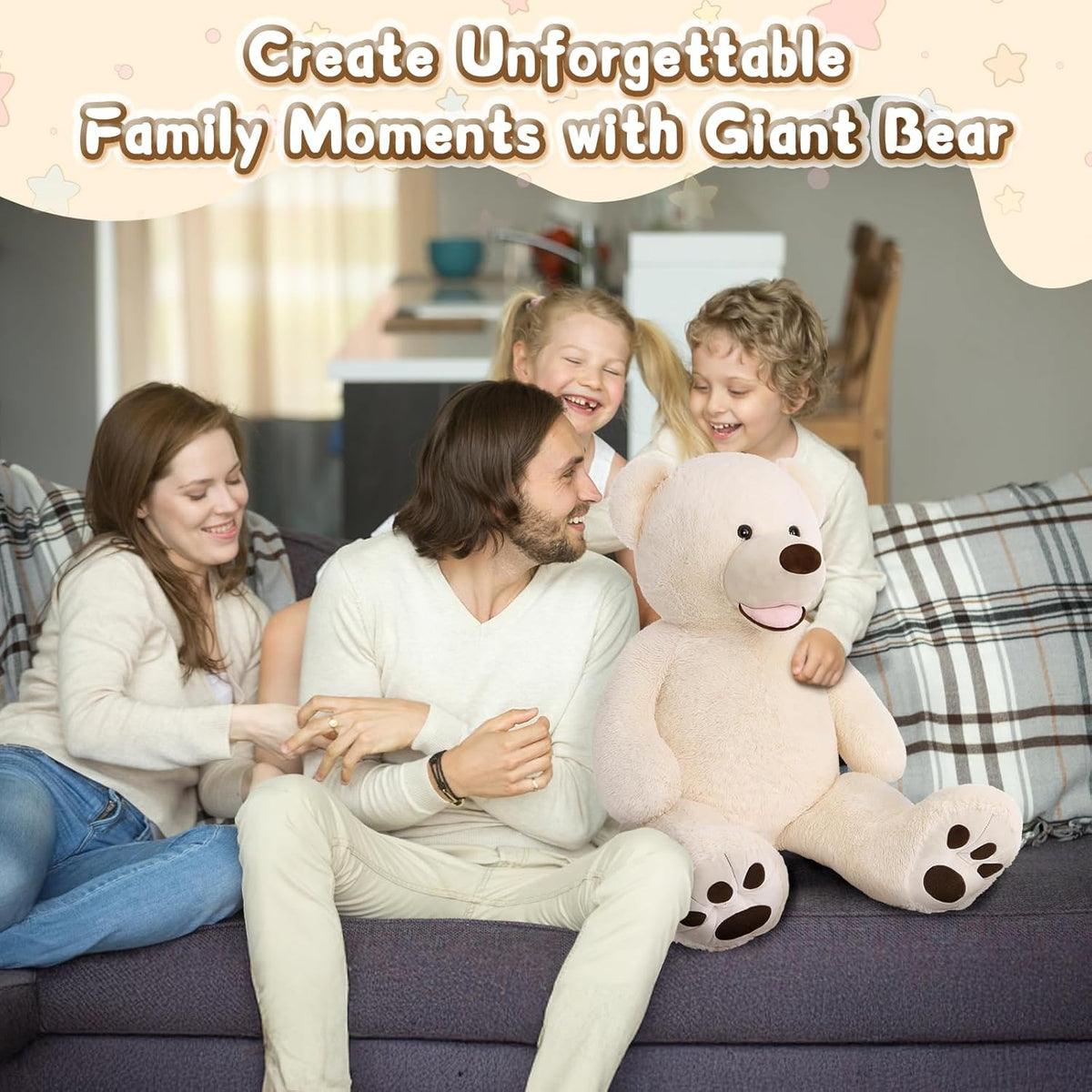 Giant Teddy Bear, 39Inch Large Stuffed Animals with Big Footprints Plush Stuffed Bears Gifts for Kids, Beige