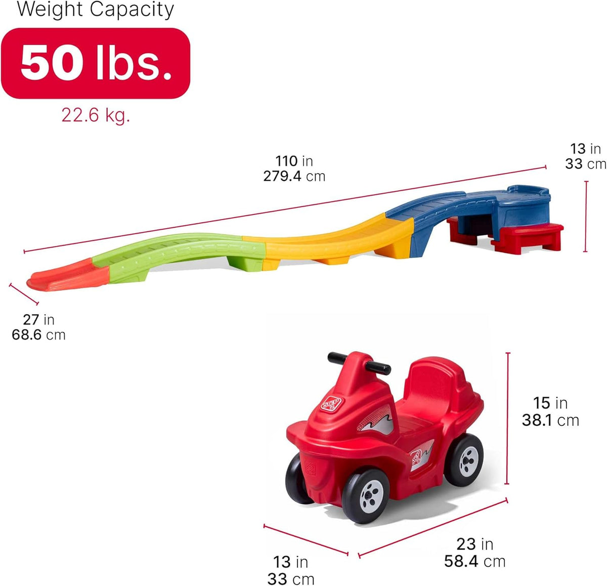 Step2 up & down Roller Coaster Kids Ride on Toy, Push Car, Indoor/Outdoor Playset, Made of Durable Plastic, Max Weight 50 Lbs., for Toddlers 2-5 Years Old, Multicolor