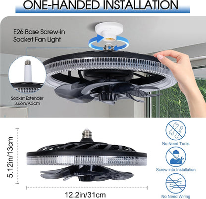 Socket Ceiling Fan Light,Bulb Socket Fan with Remote,Dimmable E26 Base Ceiling Fans with Lights for Bedroom,Screw in Fan and Light Combo,Mini Small Ceiling Fan with Light,Recessed Light Fan Lamp