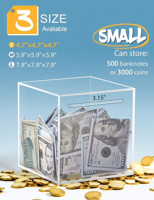 Clear Acrylic Piggy Bank, Unopenable Money Box for Coins - 4.72"