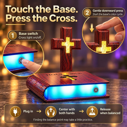 Levitating Cross Lamp, Floating Cross Night Light with Jesus & Bible Design, Magnetic Levitation Cross Lamp, Christian Home Decor, Religious Gift, Glowing Cross Ornament