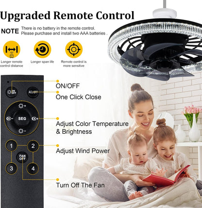 Socket Ceiling Fan Light,Bulb Socket Fan with Remote,Dimmable E26 Base Ceiling Fans with Lights for Bedroom,Screw in Fan and Light Combo,Mini Small Ceiling Fan with Light,Recessed Light Fan Lamp