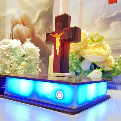 Levitating Cross Lamp, Floating Cross Night Light with Jesus & Bible Design, Magnetic Levitation Cross Lamp, Christian Home Decor, Religious Gift, Glowing Cross Ornament