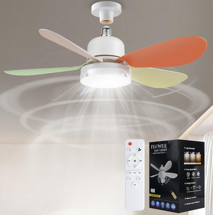 Ceiling Fan with Remote, Portable Small Ceiling Fans with Lights Dimmable for Bedroom, Kitchen, Living Room, 20.5“ Ceiling Fan with 3000K-6500K/40W, Screws into E26/E27-Colorful